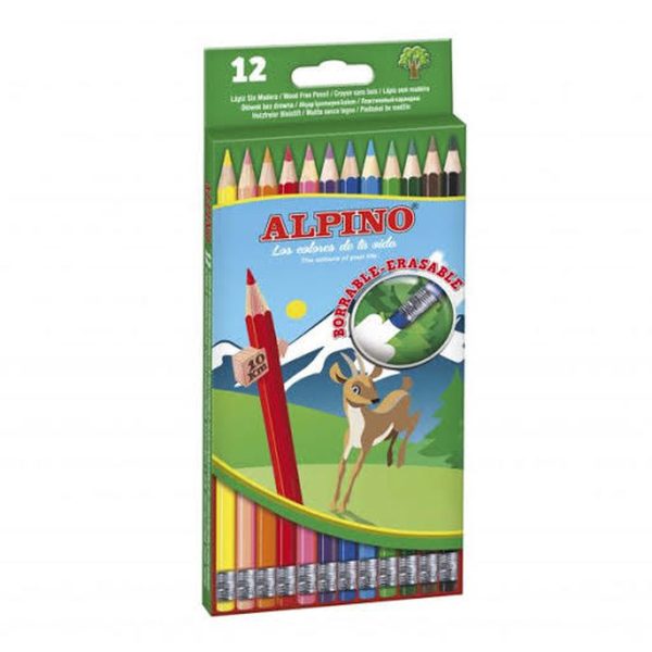 Pieštukai su trintuku ALPINO 12 spalvų