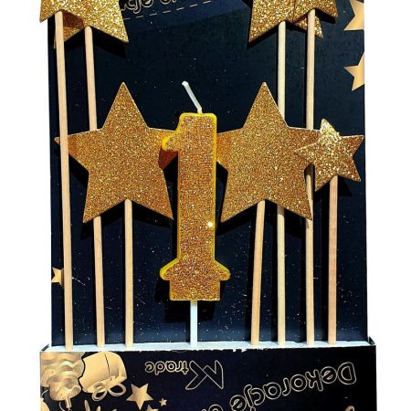 Birthday decoration candle and stars on feather 8pcs.