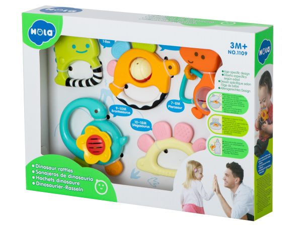 Baby teether rattle dinosaurs set of 5pcs HOLA