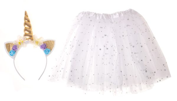 Unicorn carnival costume headband + skirt white 3-6 years old