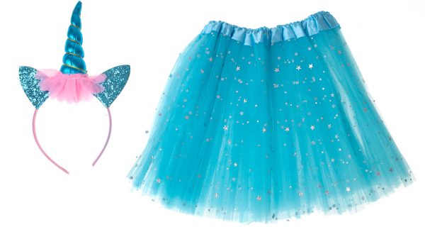 Unicorn carnival costume headband + skirt blue 3-6 years old