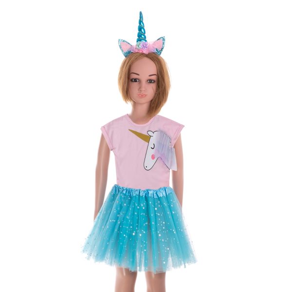 Unicorn carnival costume headband + skirt blue 3-6 years old