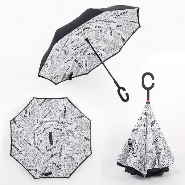 Reversible folding umbrella newspaper