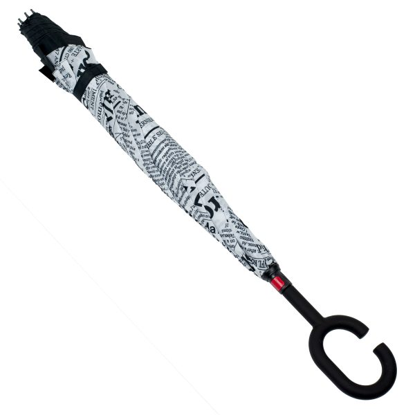 Reversible folding umbrella newspaper