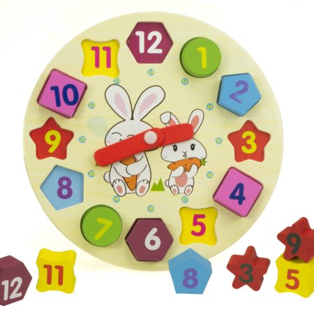 Educational wooden sorter clock 18cm + blocks