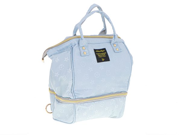 Nappy bag backpack and baby bottles blue