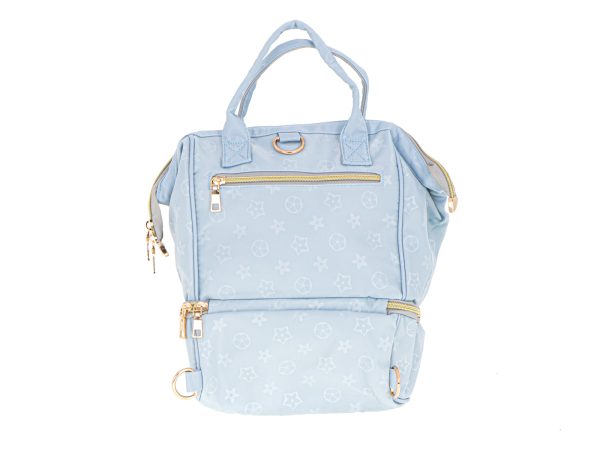Nappy bag backpack and baby bottles blue