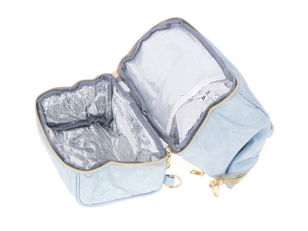 Nappy bag backpack and baby bottles blue