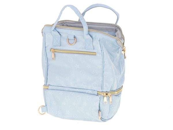 Nappy bag backpack and baby bottles blue