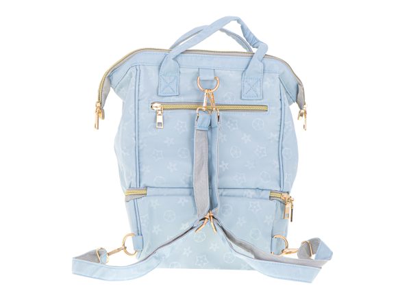 Nappy bag backpack and baby bottles blue