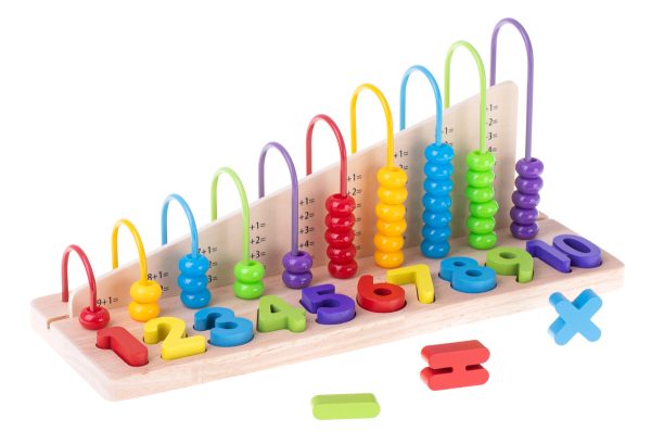 Wooden abacus sorter learning to count numbers