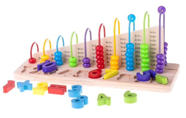 Wooden abacus sorter learning to count numbers