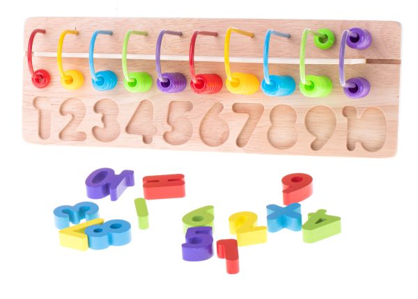 Wooden abacus sorter learning to count numbers