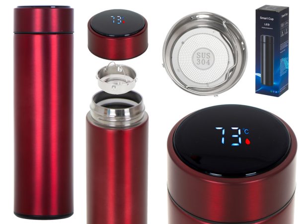 Thermal mug smart LED thermos 500ml, burgundy