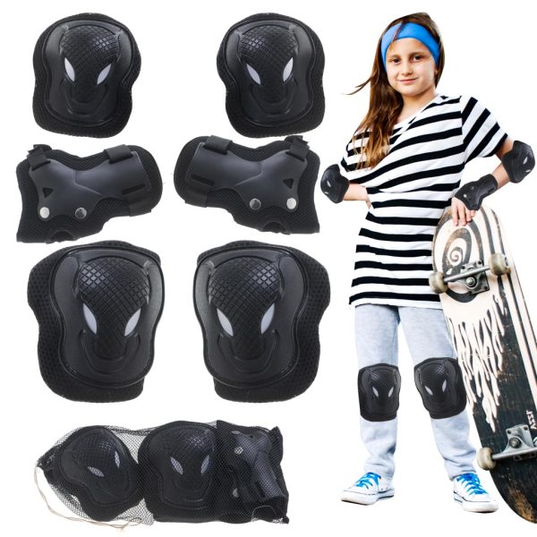 L-BRNO knee elbow wrist protectors roller bike scooter set black