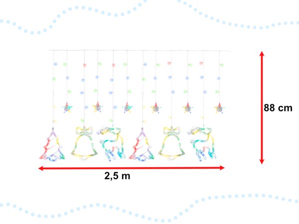 LED reindeer curtain lights 2.5m 138LED multicolour