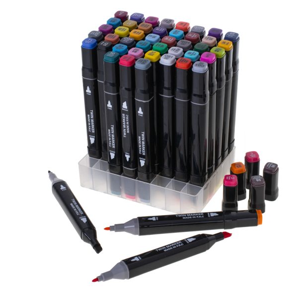 Double-sided markers in case 48 + stand