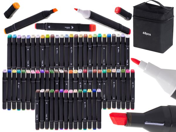 Double-sided alcohol markers in case 48 pieces