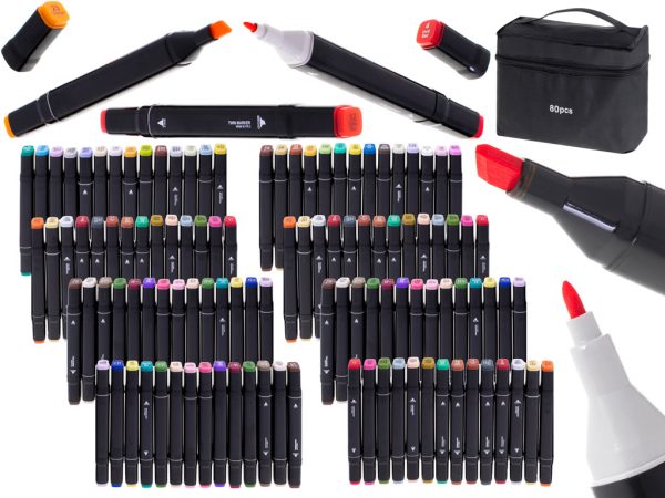 Double-sided alcohol markers in case 80 pieces