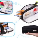 School pencil case triple sachet vanity case 3in1 black
