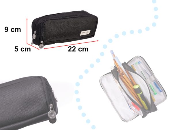 School pencil case triple sachet vanity case 3in1 black