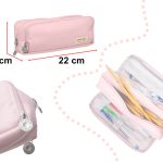 School pencil case triple sachet vanity case 3in1 pink