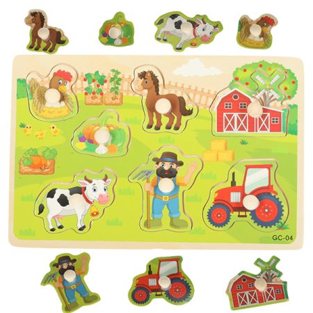 Wooden puzzle FARM tractor cow skinstars.lt