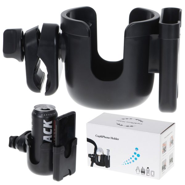 Bottle cup phone holder for bicycle pushchair