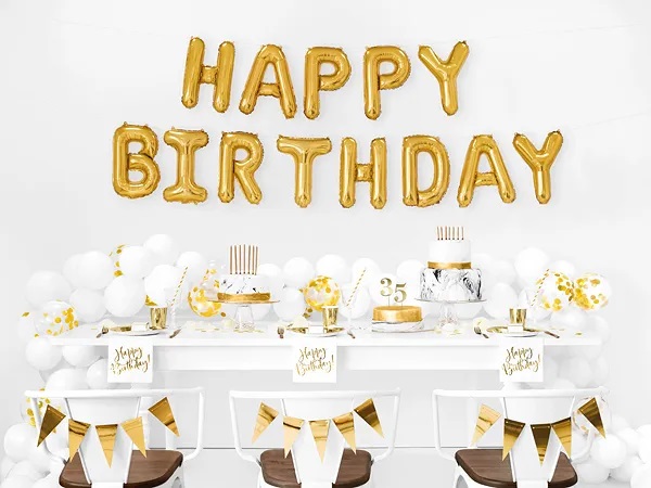 Foil balloon birthday decoration Happy Birthday gold 340cm x 35cm