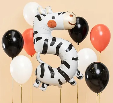 Foil birthday balloon number 5 Zebra