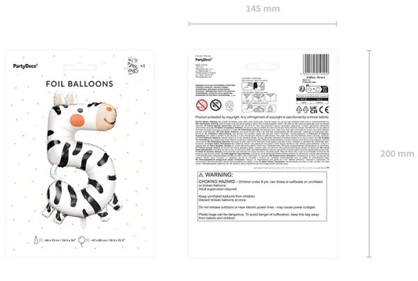 Foil birthday balloon number 5 Zebra