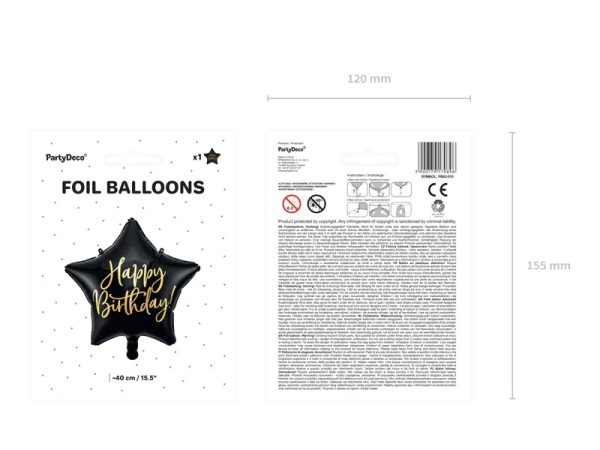 Happy Birthday star foil balloon 40cm black