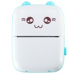 Mini thermal label photo printer + USB cable cat blue