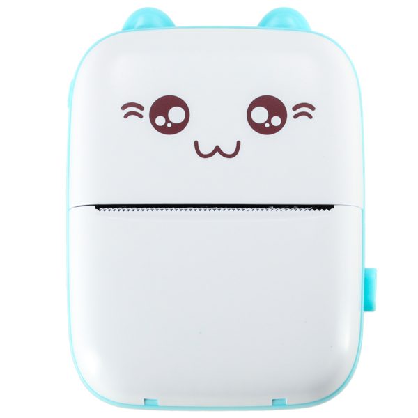 Mini thermal label photo printer + USB cable cat blue