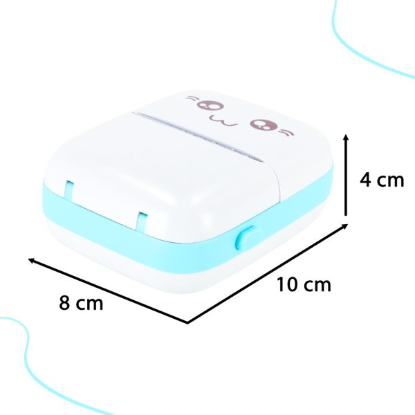 Mini thermal label photo printer + USB cable cat blue