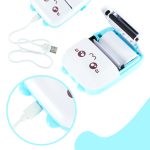 Mini thermal label photo printer + USB cable cat blue