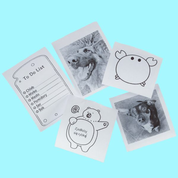 Mini thermal label photo printer + USB cable cat blue
