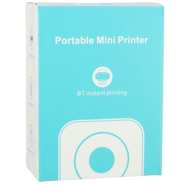 Mini thermal label photo printer + USB cable cat blue