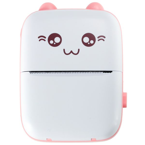 Mini thermal label photo printer + USB cable cat pink