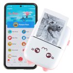 Mini thermal label photo printer + USB cable cat pink