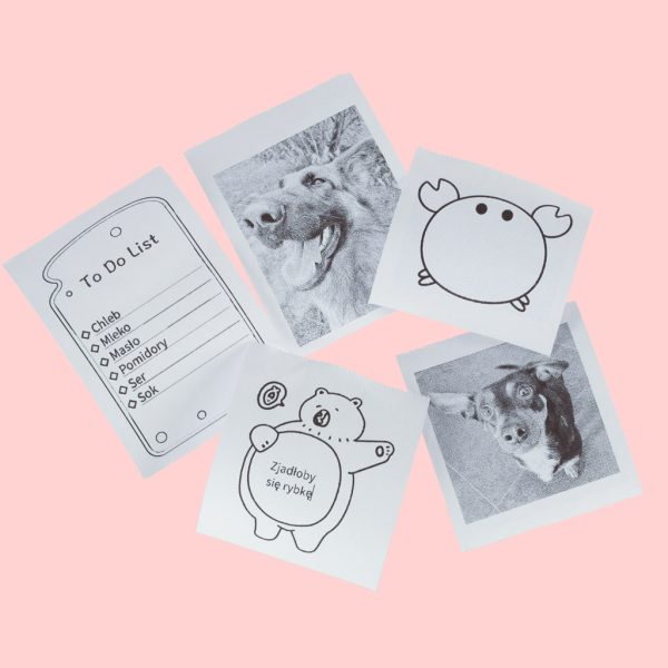 Mini thermal label photo printer + USB cable cat pink