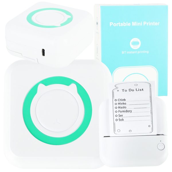 Mini thermal label photo printer + USB cable square blue