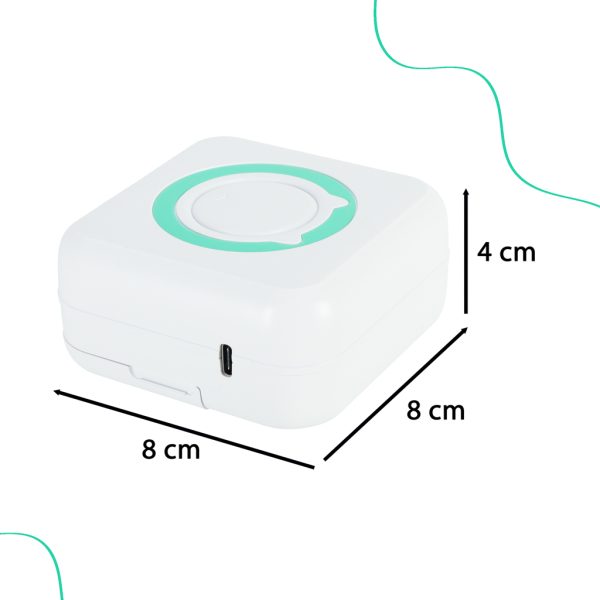 Mini thermal label photo printer + USB cable square blue