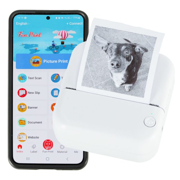 Mini thermal label photo printer + USB cable square blue