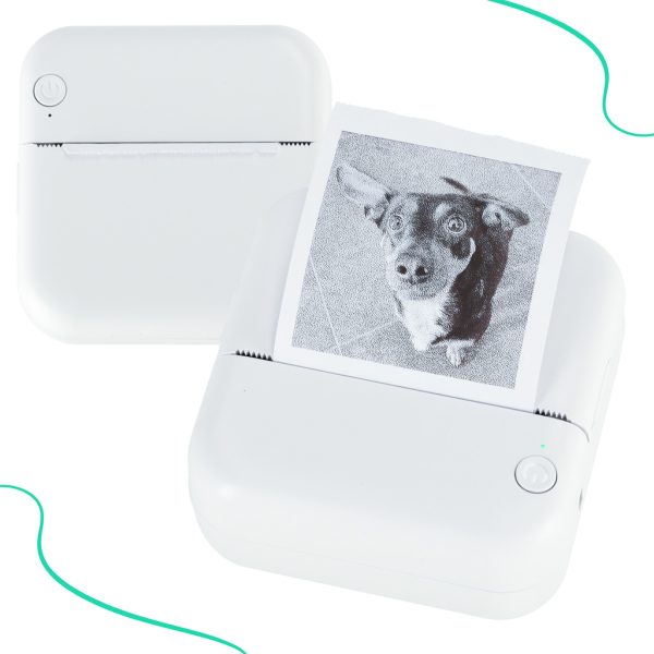 Mini thermal label photo printer + USB cable square blue