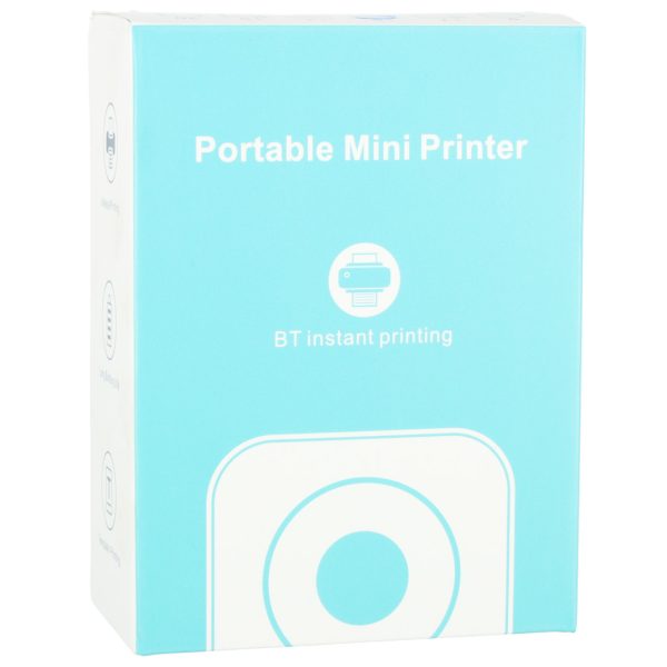 Mini thermal label photo printer + USB cable square blue