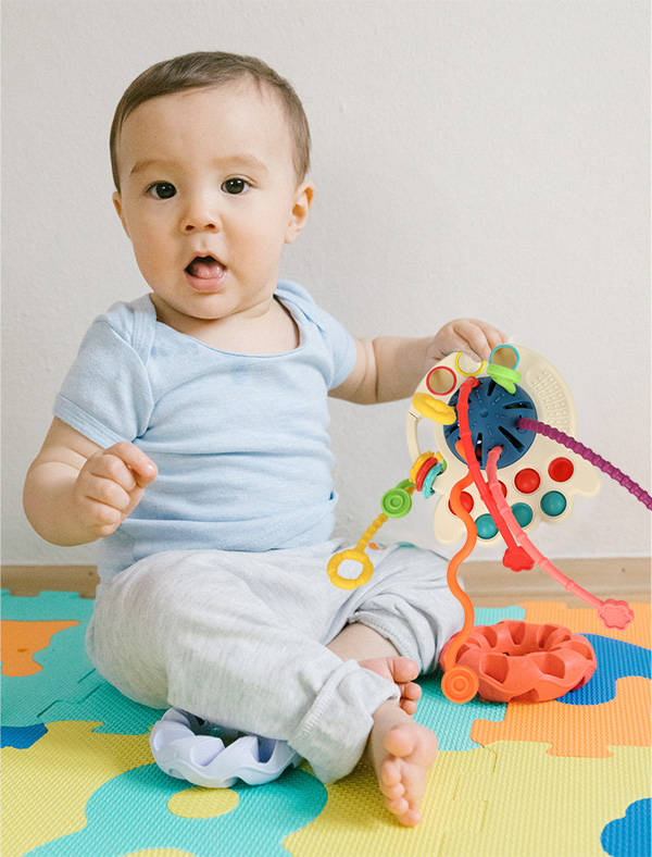 Montessori sensory toy teether blue