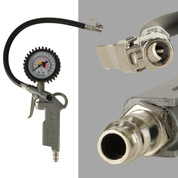 Wheel inflation gun with pressure gauge