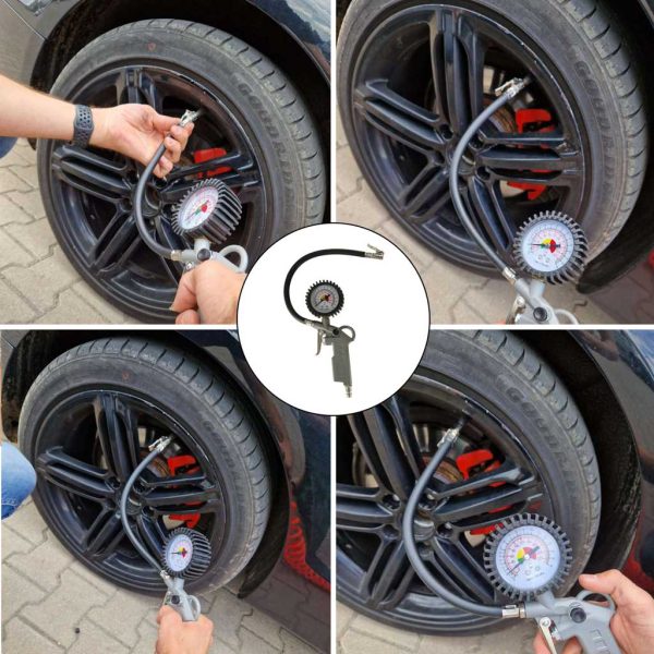 Wheel inflation gun with pressure gauge