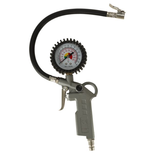 Wheel inflation gun with pressure gauge